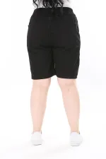 Kadın Büyük Beden Siyah Beli Lastikli 4 Cepli Kot Şort 65N38068