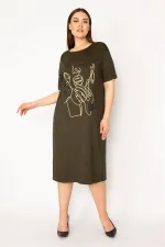 Kadın Haki Nakış Ve Payet Detaylı Elbise 65N33251
