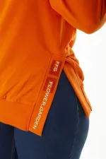 Women's Plus Size Orange Stone and Print Detailed Hooded Side Slit Sweatshirt 65N36867