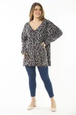 Kadın Büyük Beden Mor Yaka Pileli Kapri Kollu Bluz 65N37148