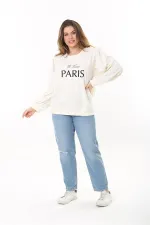 Kadın Büyük Beden Kemik Omuz Büzgülü Nakış Ve Süs Düğme Detaylı Sweatshirt 65N37526