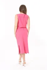 Kadın Büyük Beden Pembe Arka Robası Kopenaki Dantelli Kuşgözü Bağcıklı Elbise 65N37778