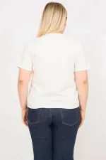 Kadın Kemik Büyük Beden Pamuklu Kumaş Önü Astarlı Dantel Bluz 65N35791