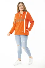 Kadın Büyük Beden Oranj İçi Şardonlu İki İplik Kapşonlu Sweatshirt 65N37163