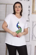 Kadın Beyaz Nakış Detaylı V Yaka Düşük Kol Bluz 65N22733