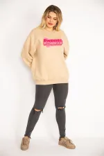 Kadın Camel İçi Şardonlu 3 İplik Kumaş  Sweatshirt 65N35086