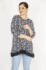 Kadın Lacivert Büyük Beden Etek Ucu Şifon Garnili Tunik