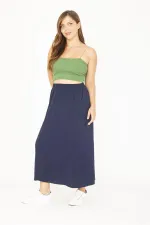 Kadın Büyük Beden Lacivert Beli Lastikli Yan Cepli Etek 65N36806