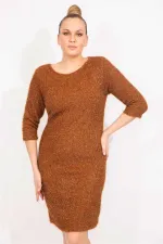 Kadın Bordo Simli Buklet Kumaş Astarlı Elbise 65N35530