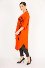 Women's Orange Plus Size Embroidered Detailed Cape