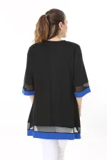 Kadın Büyük Beden Kemik Kol Ve Etek Ucu Tül Ve Garni Detaylı V Yakalı Arkası Uzun Tunik 65N37681