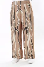 Kadın Büyük Beden Haki Beli Lastikli Yan Cepli Likralı Desenli Pantolon 65N38055