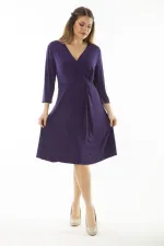 Kadın Büyük Beden Mor Anvelop Yakalı Kapri Kollu Elbise 65N37067