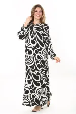 Kadın Büyük Beden Kahve Yaka Bağcıklı Uzun Kollu Maksi Boy Elbise 65N37866