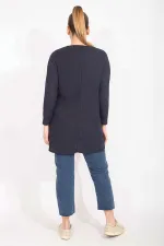 Kadın Antrasit Rahat Kesim Kaşkorse Kumaş Yakası Kuşgözü Bağcık Detaylı Uzun Tunik 65N35499