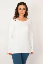 Kadın Beyaz Pamuklu Kumaş Bisiklet Yaka Uzun Kollu Bluz 65N33424