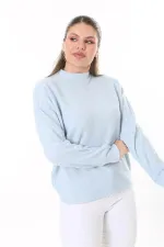 Kadın Büyük Beden Bebe Mavisi Yün Viskon Kumaş Yarasa Kollu Bluz 65N37703