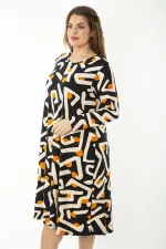 Kadın Büyük Beden Renkli Uzun Kollu Desenli Elbise 65N37191