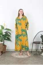 Kadın Büyük Beden Mavi Ön Boy Düğmeli Gömlek Yakalı Uzun Elbise 65N37875