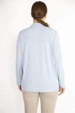 Kadın Mavi Tek Düğmeli Astarsız Cepli Hırka