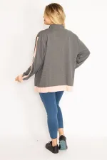 Kadın Gri Ön Fermuarlı Kanguru Cepli Sweatshirt Mont 65N35046