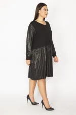 Kadın Siyah Etek Kısmı Ve Kolları Lak Detaylı Viskon Elbise 65N29932