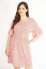 Kadın Renkli Büyük Beden Bisiklet Yaka Volan Kollu Elbise