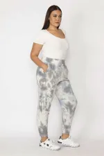 Kadın Gri İçi Şardonlu 3 İplik Kumaş Bel Ve Paça Lastikli Batik Desenli Pantolon 65N29150