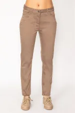 PANTALON FEMME EN LYCRA À 5 POCHES EN VISON