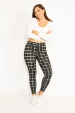 Kadın Siyah Ekose Desen Ütü İzi Çima Dikişli Tayt 65N34811