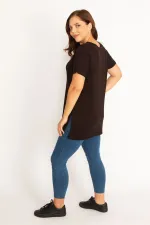 Kadın Siyah V Yaka Yan Yırtmaçlı Bluz 65N34799