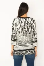 KADIN SİYAH ÖN PAT DÜĞMELİ DESENLİ TUNİK