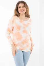 Kadın Büyük Beden Oranj Batik Desenli Uzun Kol Kollu Bluz 65N37363