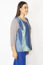 Kadın Mavi Taş Ve Renk Detaylı Bluz 65N29483