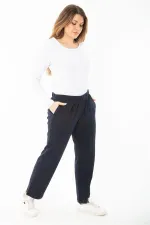 Kadın Büyük Beden Lacivert Beli Lastikli Ütü İzi Çima Dikişli Yan Cepli Eşofman Alt 65N37400