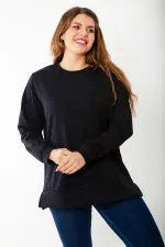 Kadın Büyük Beden Hardal Dueble Face Kumaş Renk Kombinli Sweatshirt 65N37124