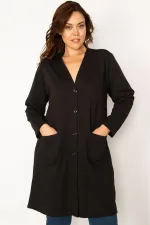 Kadın Siyah Ön Düğmeli Astarsız Cepli Ceket 65N34077