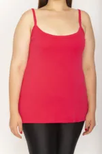 Kadın Fuşya Pamuklu Kumaş Askı Boy Ayarlamalı Bluz 65N26629