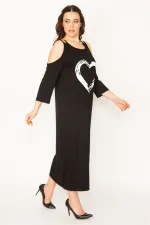 KADIN HAKİ OMUZ DEKOLTELİ ÖN BASKILI ELBİSE