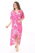 Kadın Büyük Beden Pembe Anvelop Yakalı Elbise 65N37969