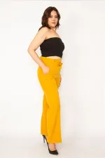 Kadın Hardal Beli Kuşak Bağlamalı Yan Gizli Fermuarlı Pantolon 65N33793