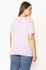 Kadın Lila Pamuklu Kumaş Bisiklet Yakalı Kısa Kollu Bluz 65N29545