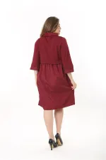 Kadın Büyük Beden Bordo Yaka Kol Ağzı Ve Etek Kısmı Tafta Kumaş Elbise 65N37545
