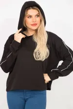 Kadın Siyah Kolları Biye Detaylı Kapşonlu Sweatshirt 65N35301