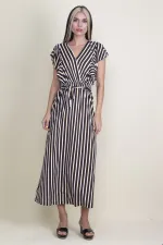 Kadın Siyah Volan Kollu Anvelop Elbise