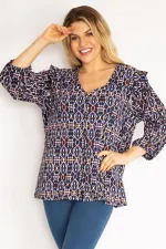 Kadın Renkli Önü Birit Düğmeli Omuzu Fırfırlı Tunik 65N35120