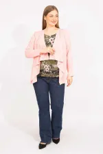 Kadın Pembe Büyük Beden İkili Görünümlü Tek Parça Bluz 65N35556