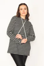 Kadın Siyah İçi Şardonlu Kumaş Kapşonlu Sweatshirt 65N32459