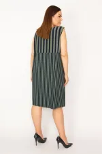 Kadın Haki Çizgi Kombinli Cepli Elbise 65N33220