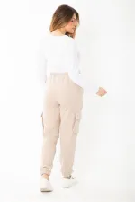 Kadın Büyük Beden Vizon Bel Ve Paçası Lastikli Kargo Cepli Eşofman Alt 65N37391